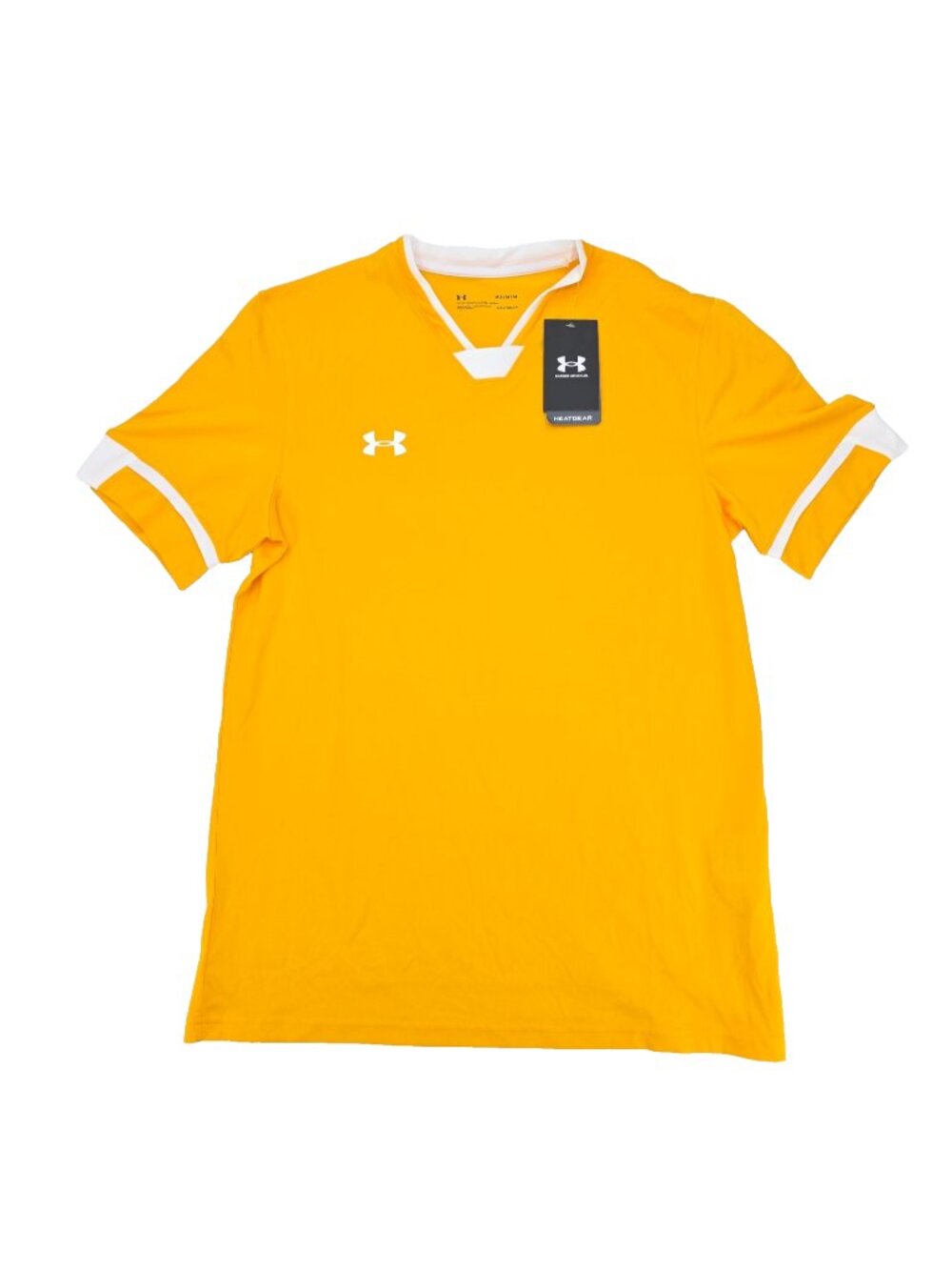 Under Armour Squad Jersey Shirt Mens Medium Yellow Gold Fitted Soccer HeatGear